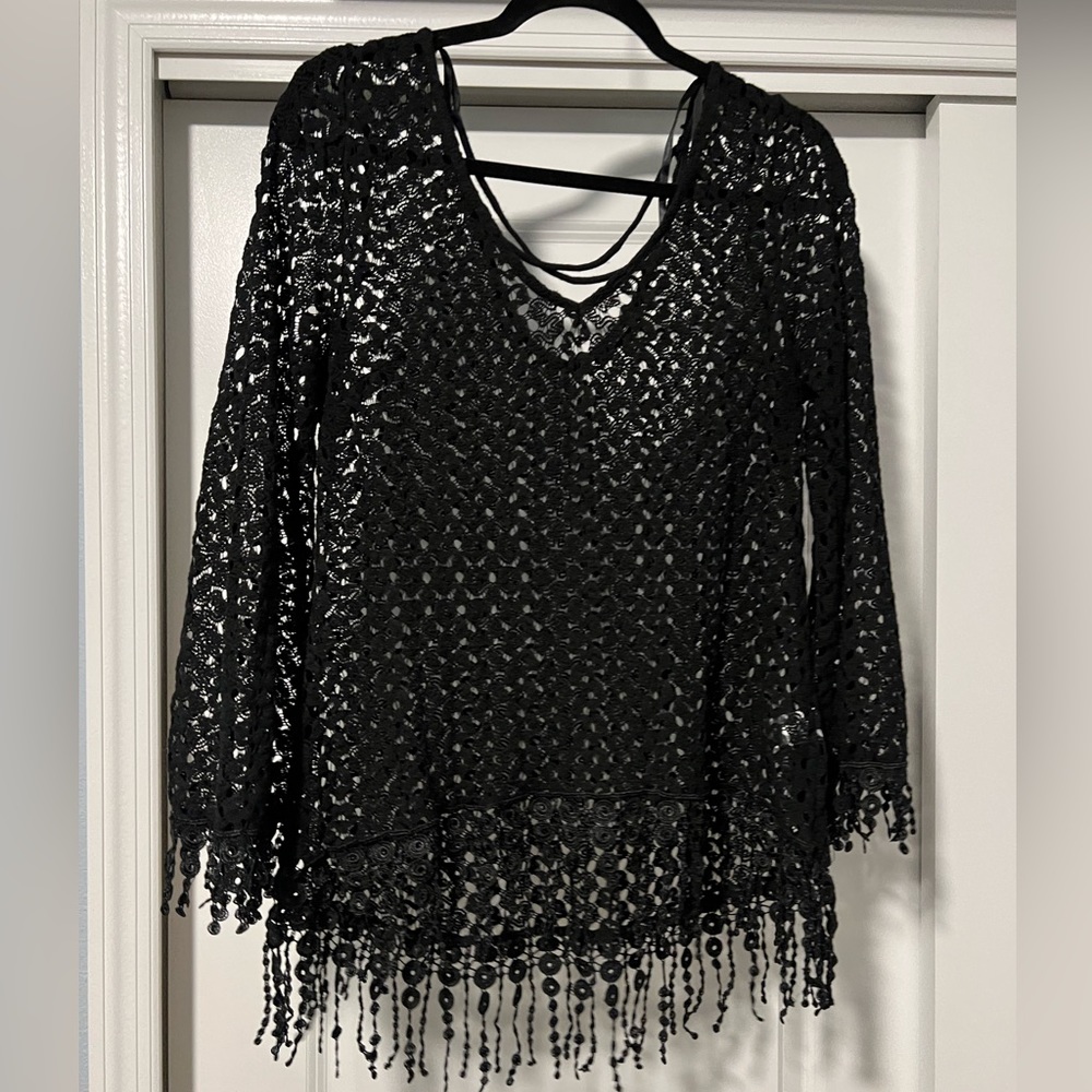 Black crochet-like top